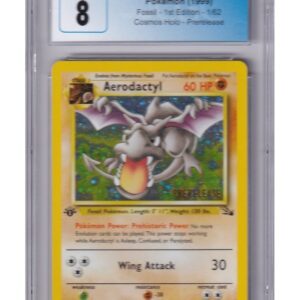 Aerodactyl Prerelease Stamp Cosmos Holo 1/62 1st Edition CGC 8