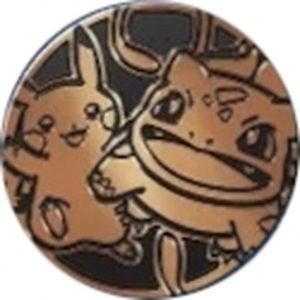 Bulbasaur & Pikachu Pokemon mønt (Bronze - Mirror Holo) - Stor