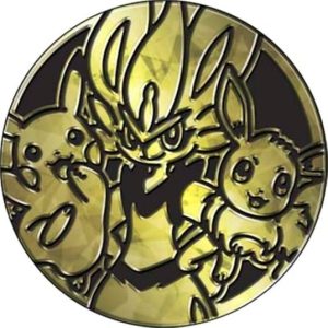 Pikachu, Cinderace, & Eevee Pokemon mønt (Guld - Cracked Ice Holo) - Stor