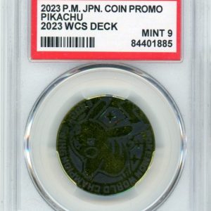 Pikachu World Championship 2023 Pokemon mønt (Guld Mirror Holo) PSA 9