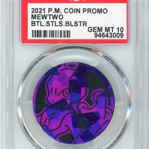 Mewtwo Pokemon mønt (Lilla - Cracked Ice Holo) - PSA 10