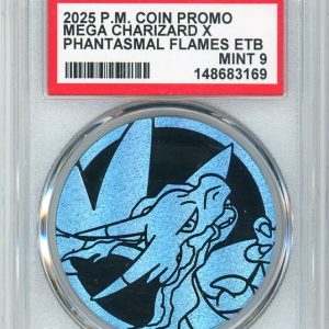 Mega Charizard X mønt (Blå Rainbow Holo) PSA 9
